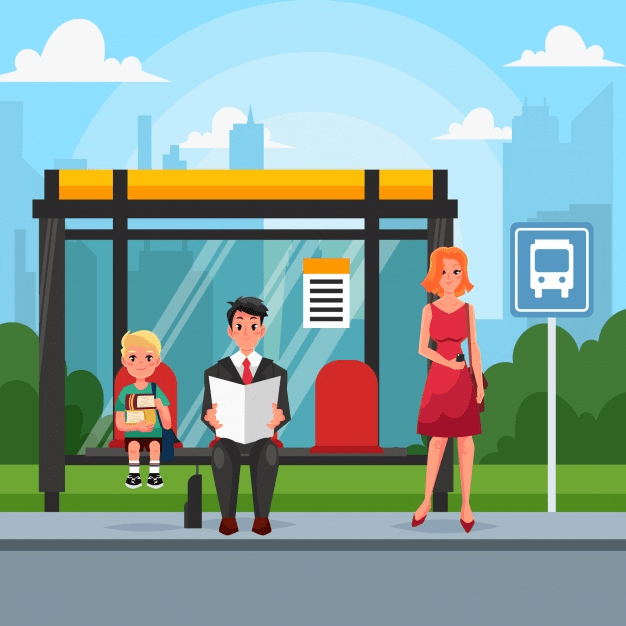 A beautiful girl at the bus stop